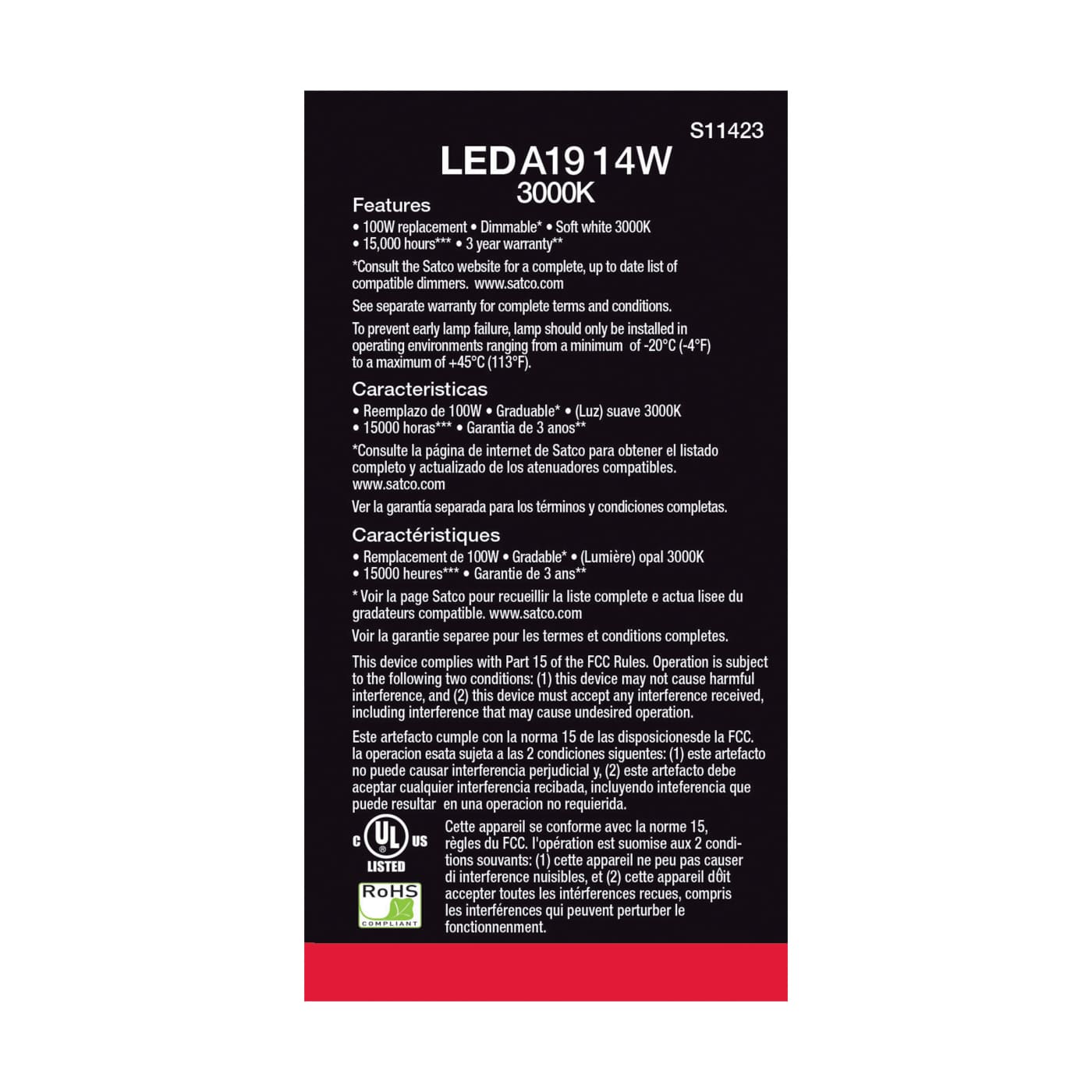 14A19/LED/830/120V/D/4PK - S11423