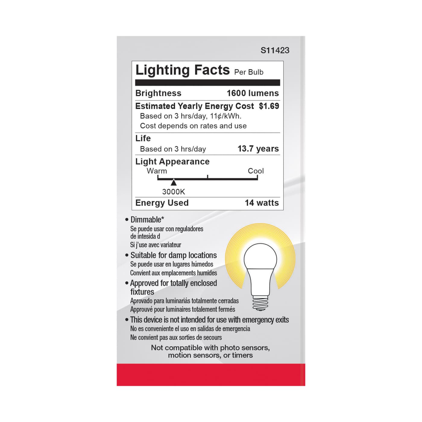14A19/LED/830/120V/D/4PK - S11423