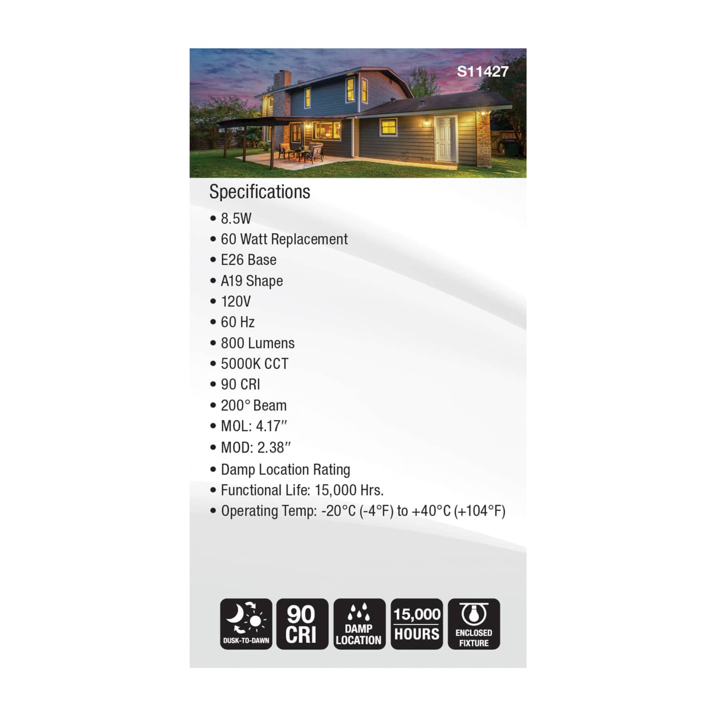 8.5A19/DUSK/DAWN/LED/50K - S11427