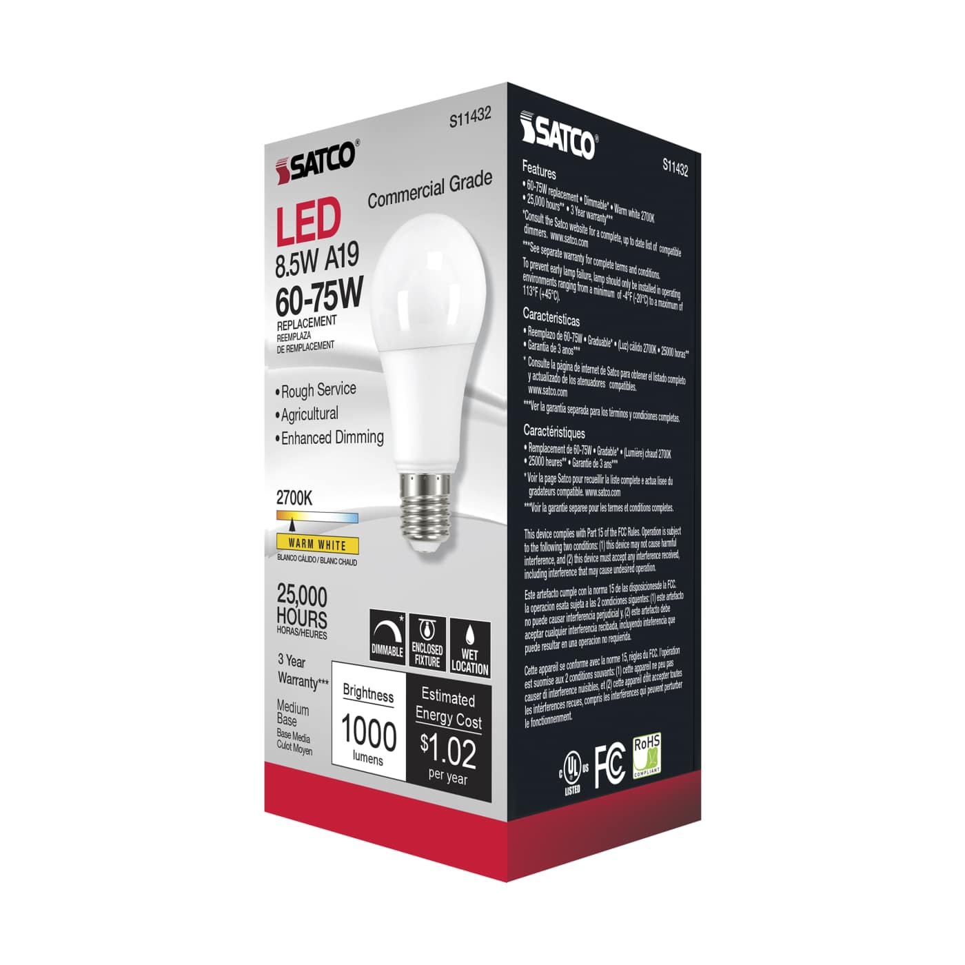 8.5A19/LED/827/AGRI/120V/D - S11432