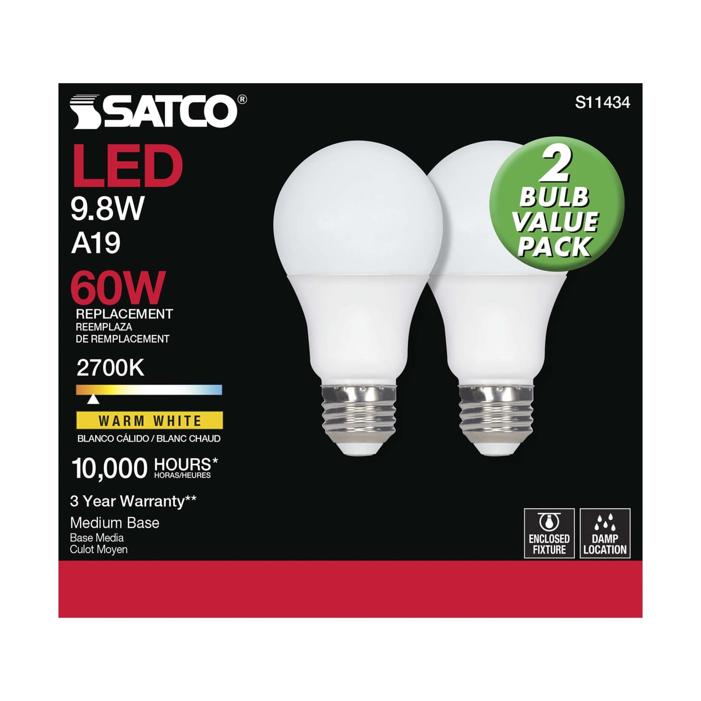 9.8A19/LED/827/ECO/ND/2PK - S11434