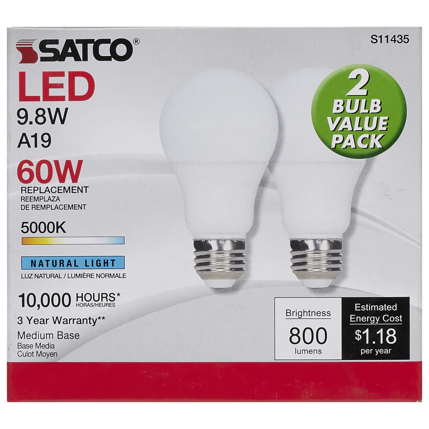 9.8A19/LED/850/ECO/ND/2PK - S11435
