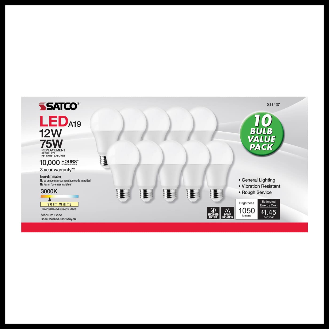 12A19/LED/E26/830/120V/10PK - S11437