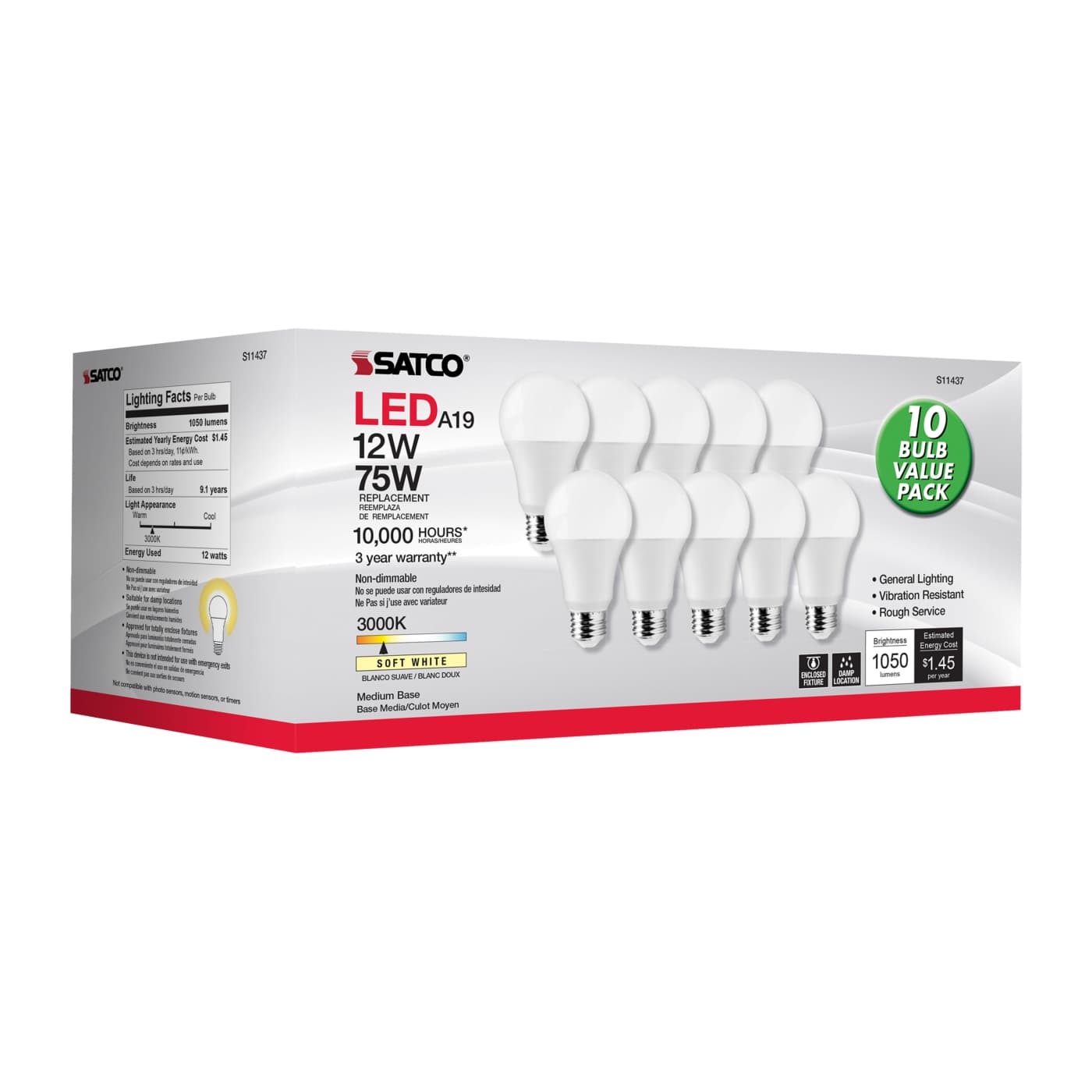 12A19/LED/E26/830/120V/10PK - S11437