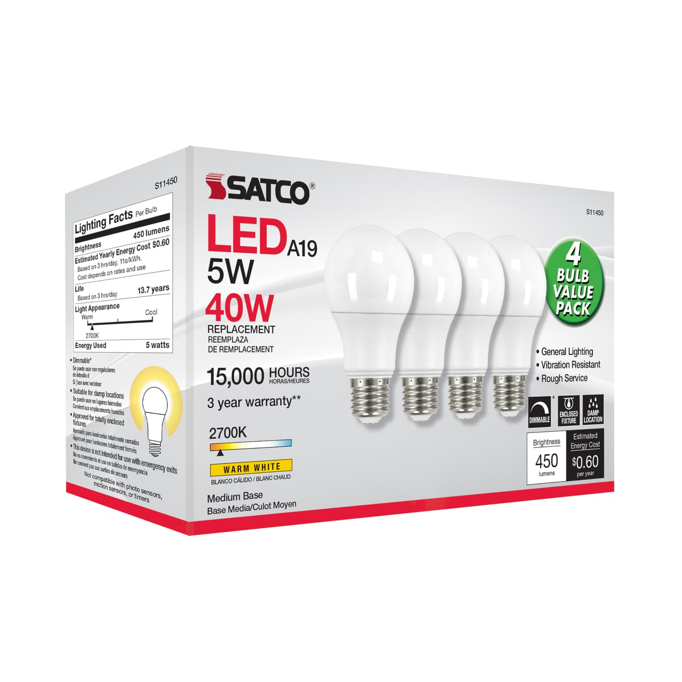 5A19/LED/827/120V/D/4PK - S11450