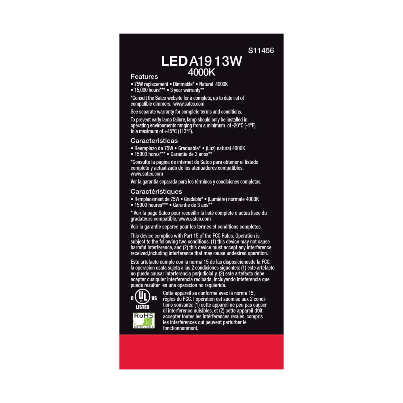 13A19/LED/840/120V/D/4PK - S11456