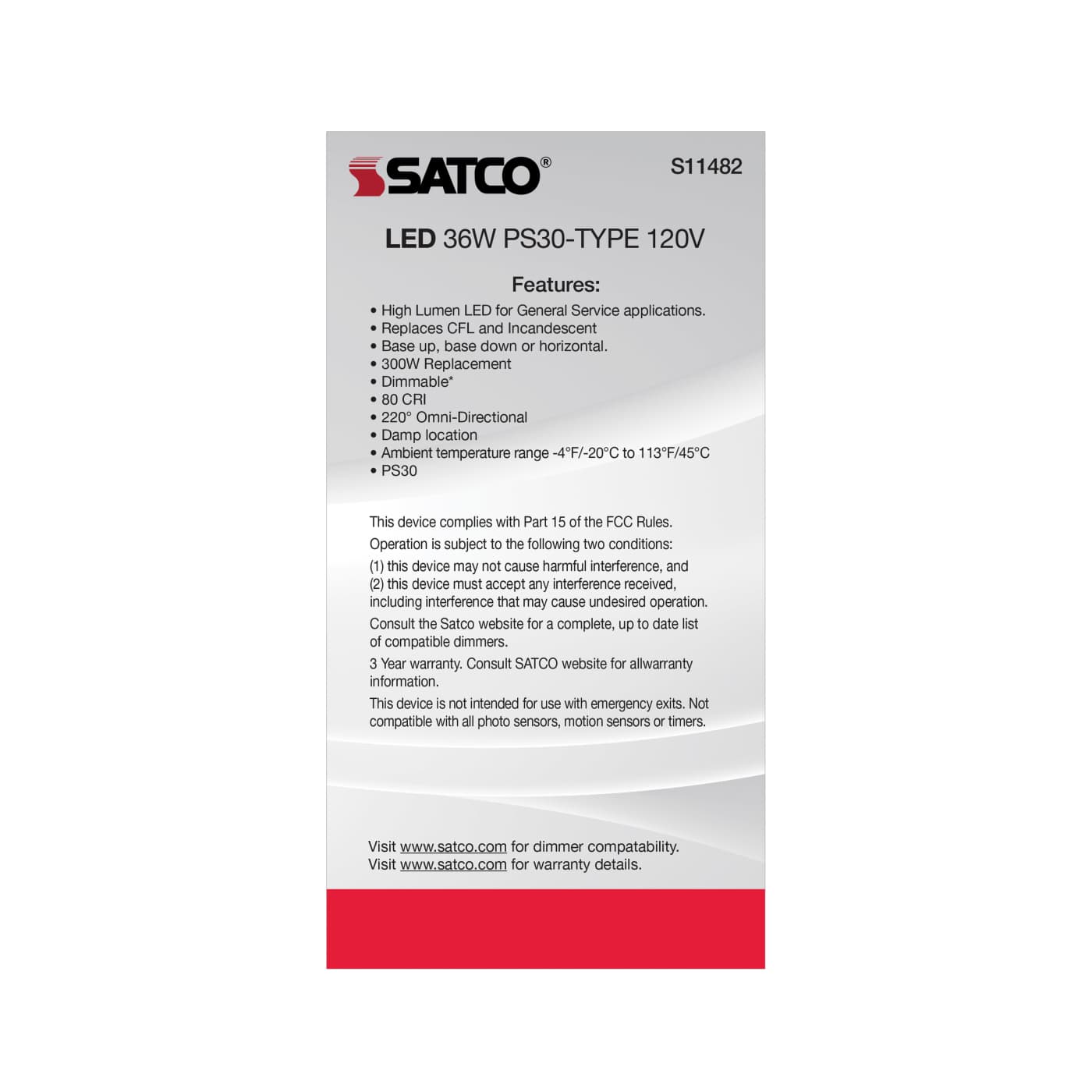 36PS30/LED/850/120V/DIM/E26 - S11482