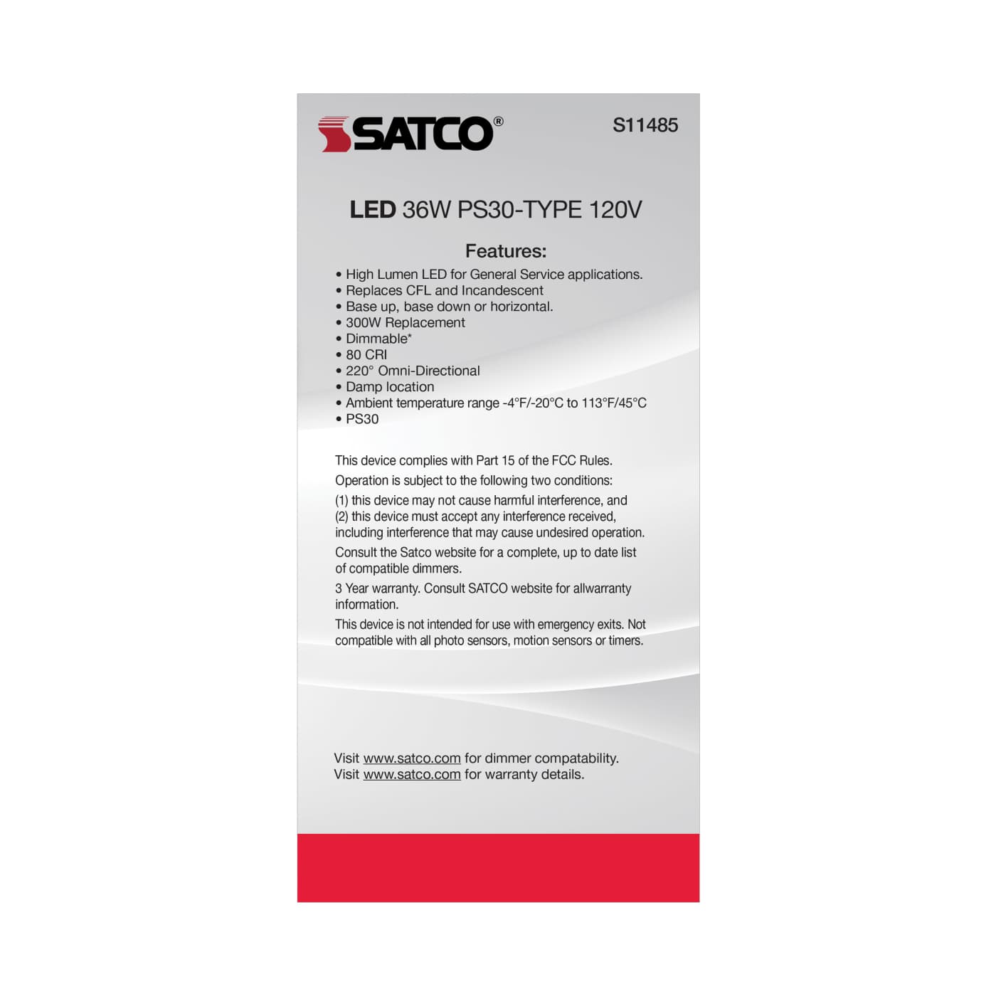 36PS30/LED/850/120V/DIM/E39 - S11485