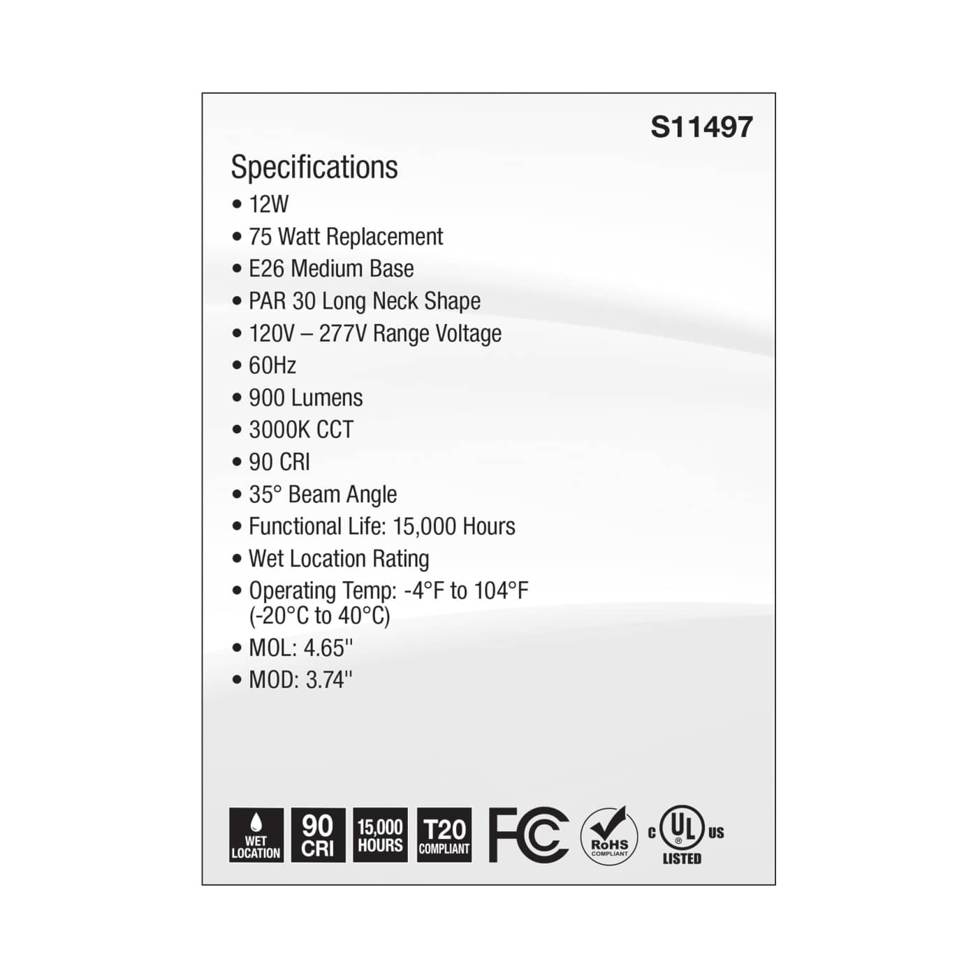 12PAR30L/LED/35'/930/120-277V - S11497