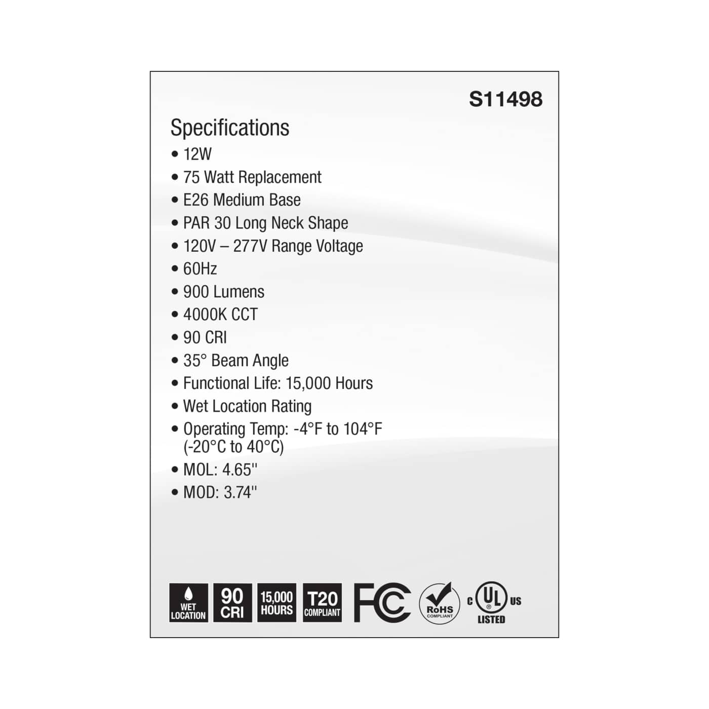 12PAR30L/LED/35'/940/120-277V - S11498