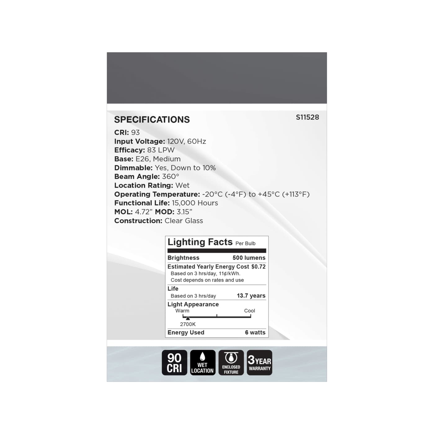 6G25/CL/LED-GF/LOOP/927/120V - S11528