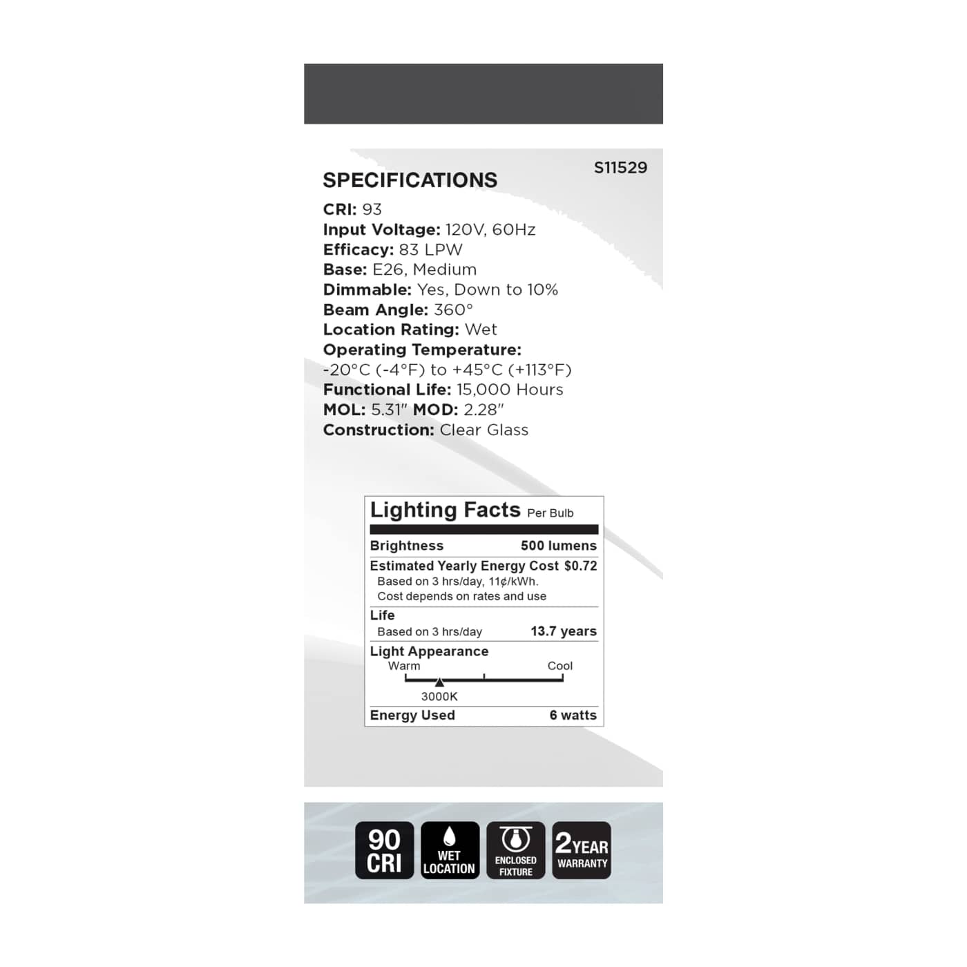 6ST19/CL/LED-GF/COIL/930/E26 - S11529