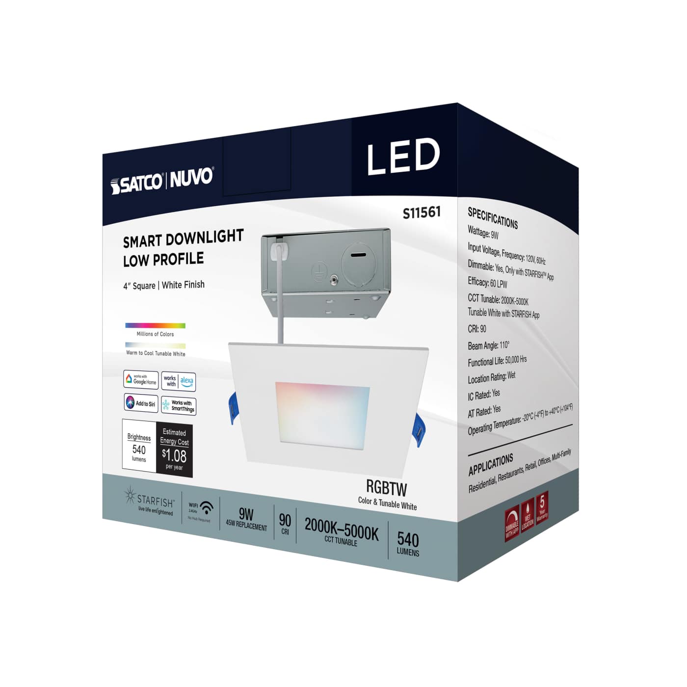 9WLED/DW/4/RGBTW/SQ/WH - S11561