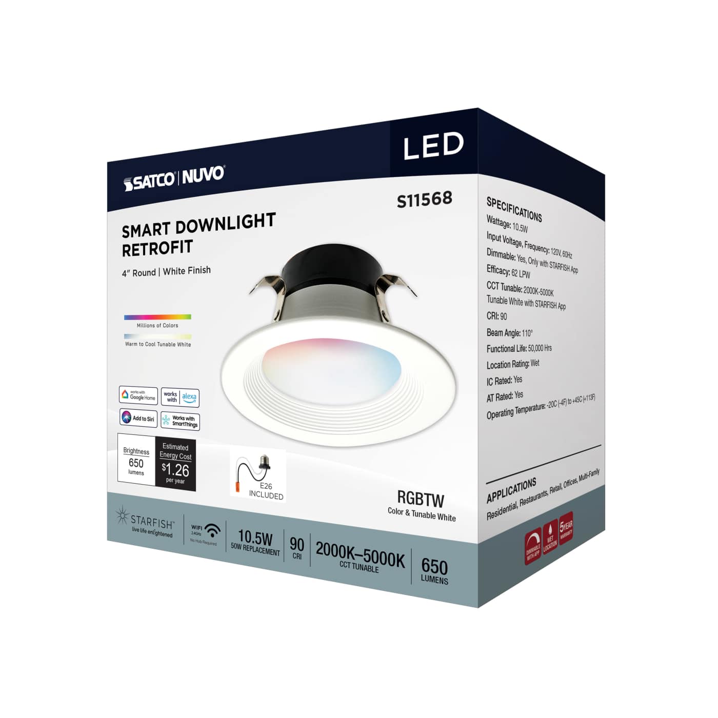 10.5WLED/RDL/4/RGBTW/RND/WH - S11568