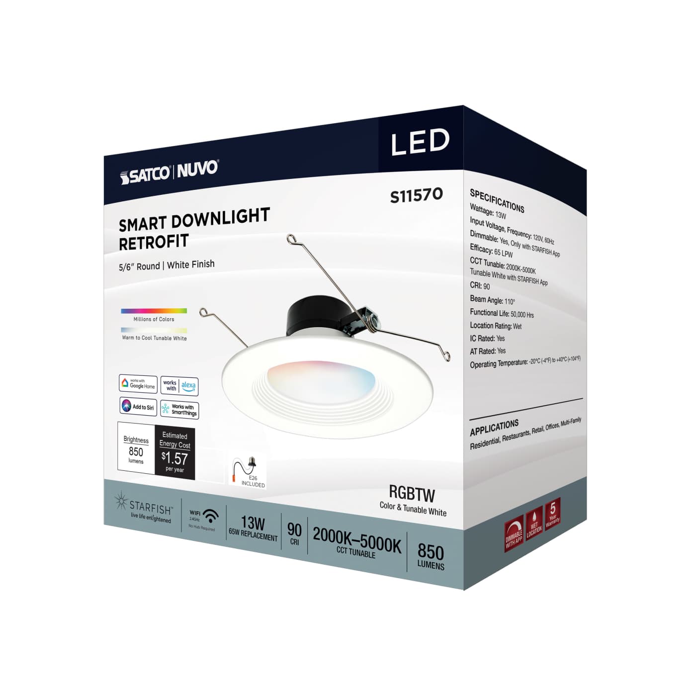 13WLED/RDL/5-6/RGBTW/RND/WH - S11570