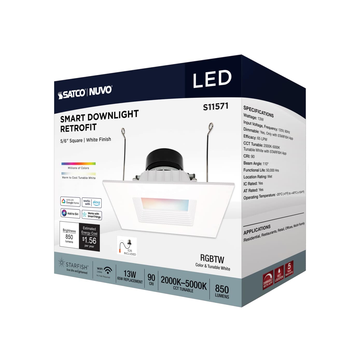 13WLED/RDL/5-6/RGBTW/SQ/WH - S11571