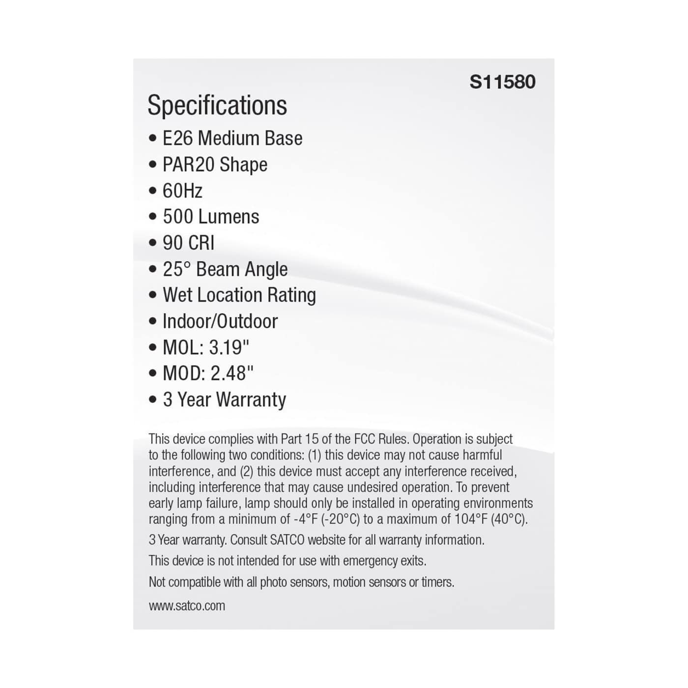 5.5PAR20/LED/5CCT/SP/120V - S11580