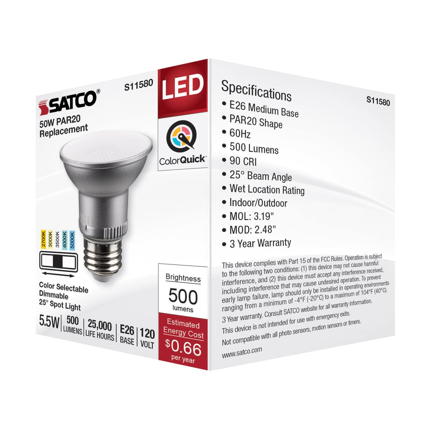 5.5PAR20/LED/5CCT/SP/120V - S11580