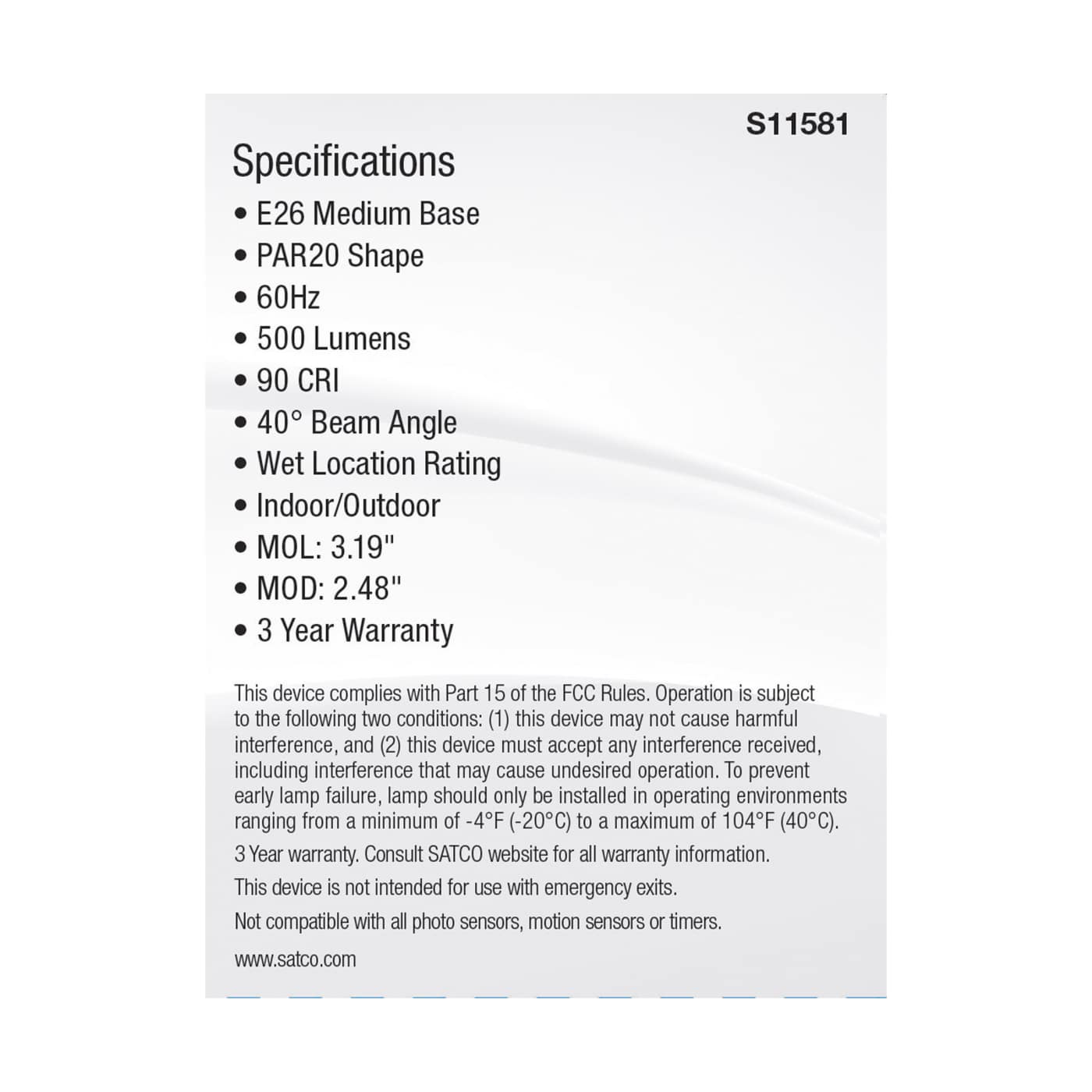 5.5PAR20/LED/5CCT/FL/120V - S11581