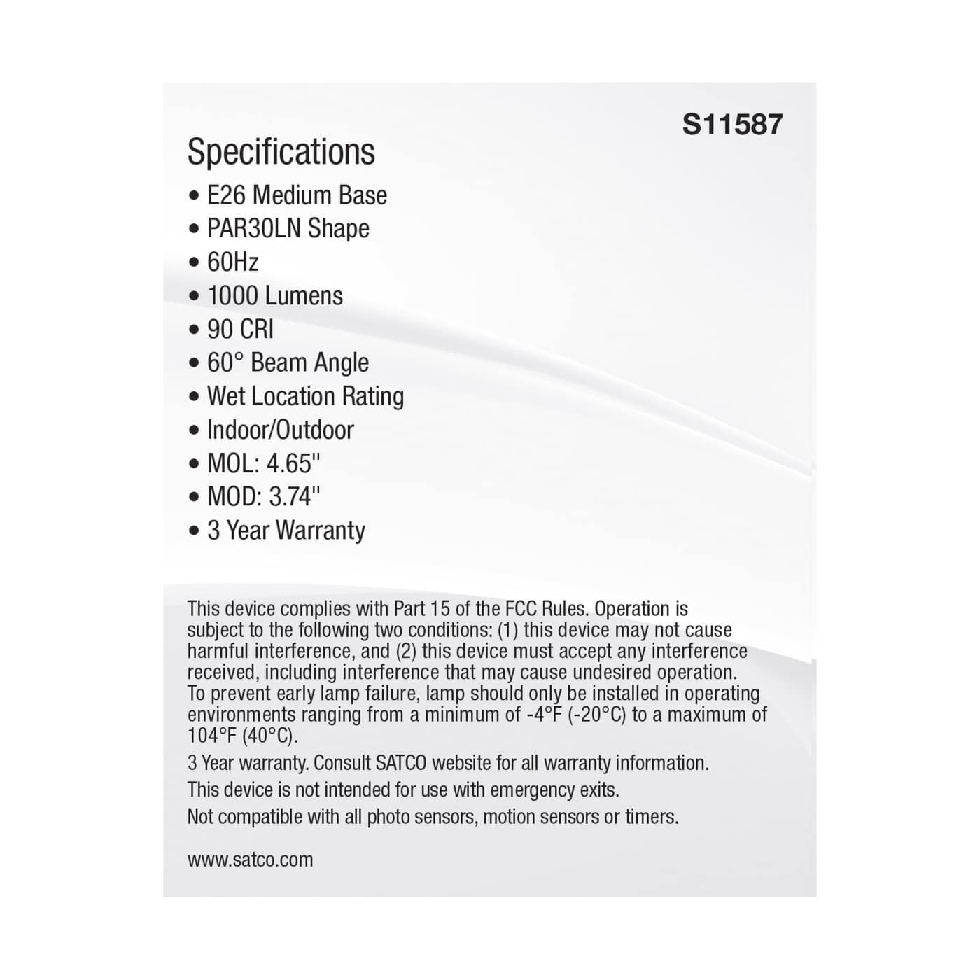 11PAR30LN/LED/5CCT/WFL/120V - S11587
