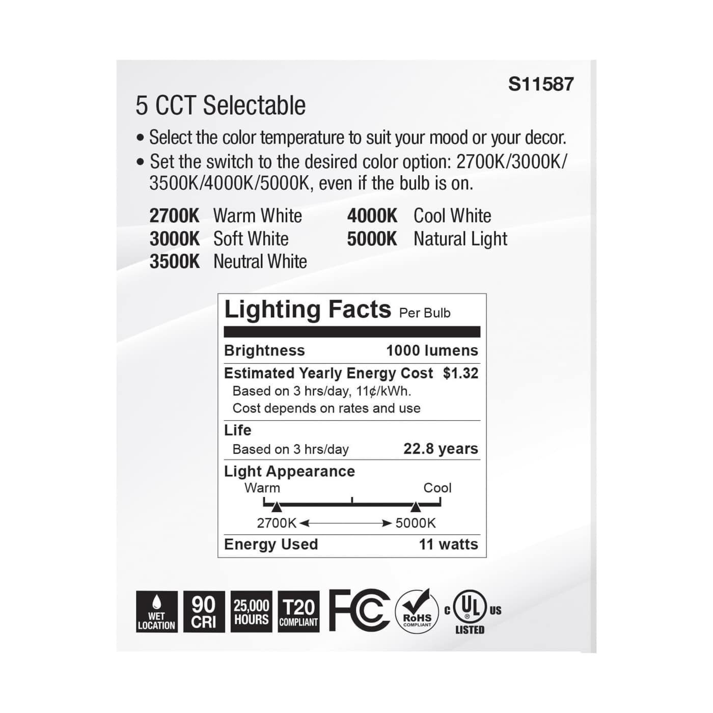 11PAR30LN/LED/5CCT/WFL/120V - S11587