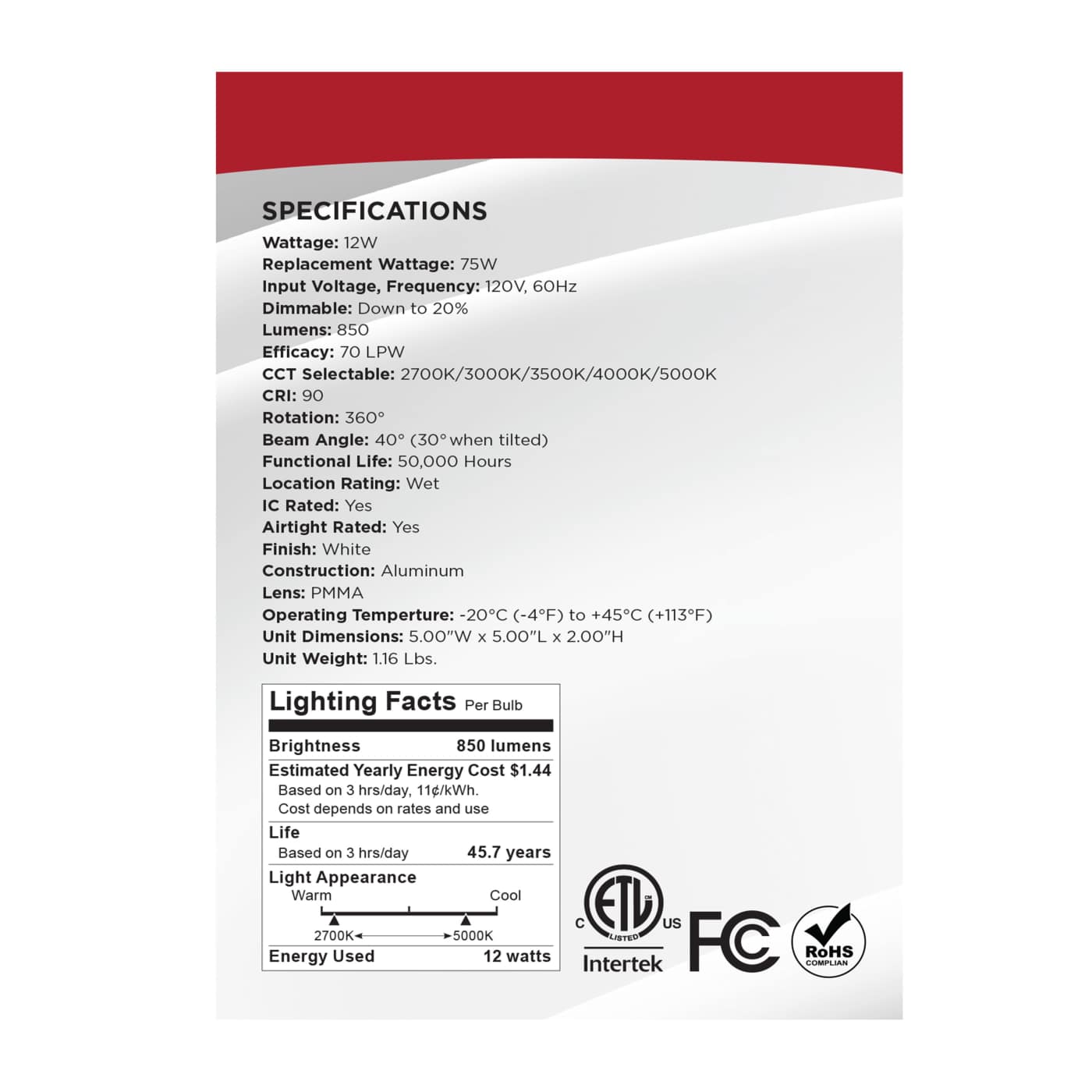 12W/DW/GBL/4/CCT/SQ/RD/WH - S11621R1