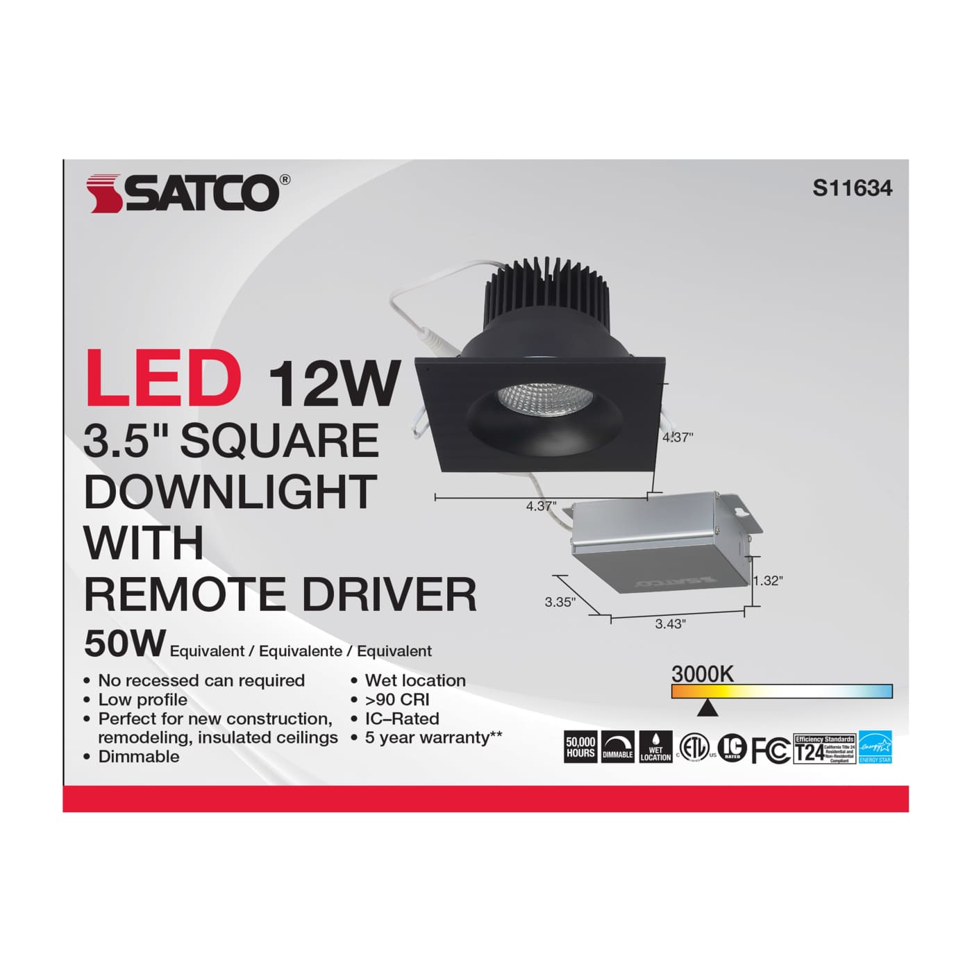 12WLED/DW/DNL3/930/SQ/RD/BK - S11634