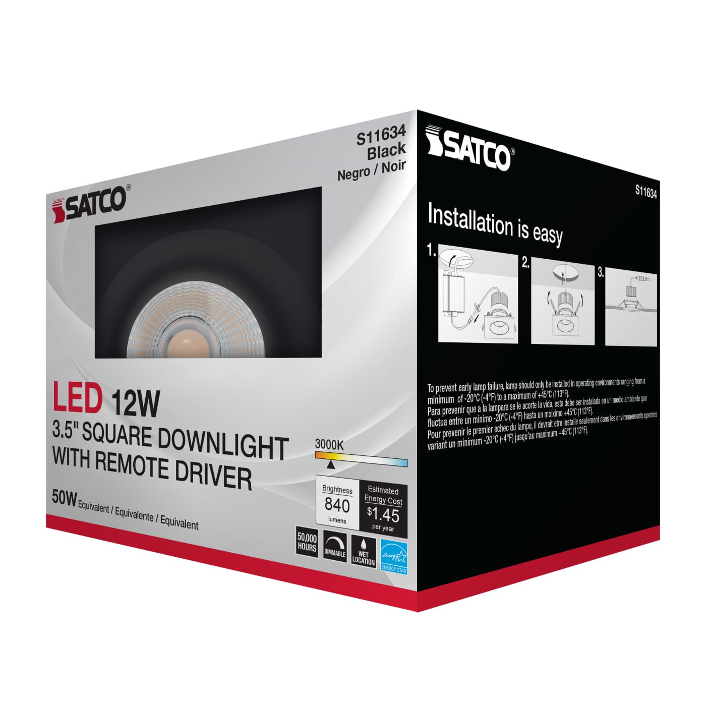 12WLED/DW/DNL3/930/SQ/RD/BK - S11634