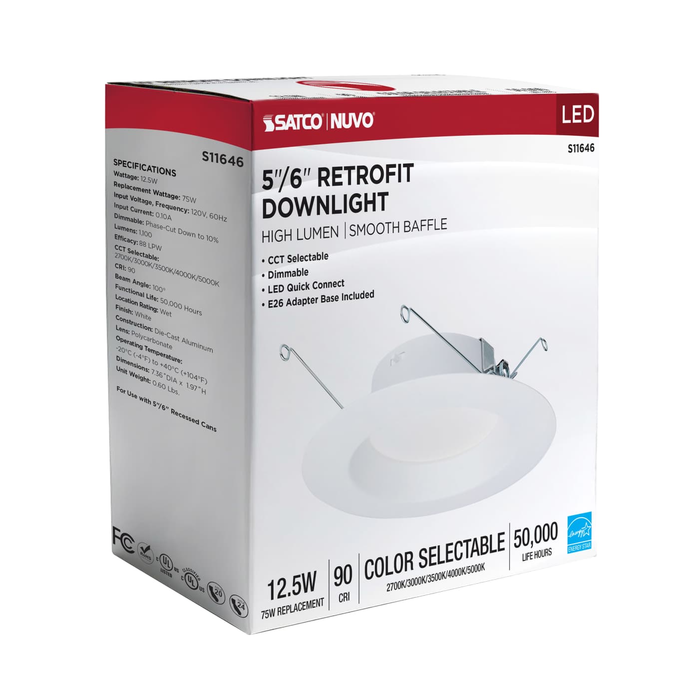 12.5WLED/DLR/5-6/CCT-SEL/RD/WH - S11646