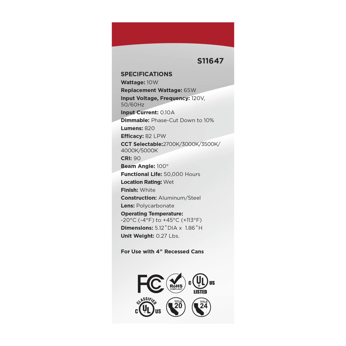 10WLED/DLR/4/CCT-SEL/RD/WH - S11647