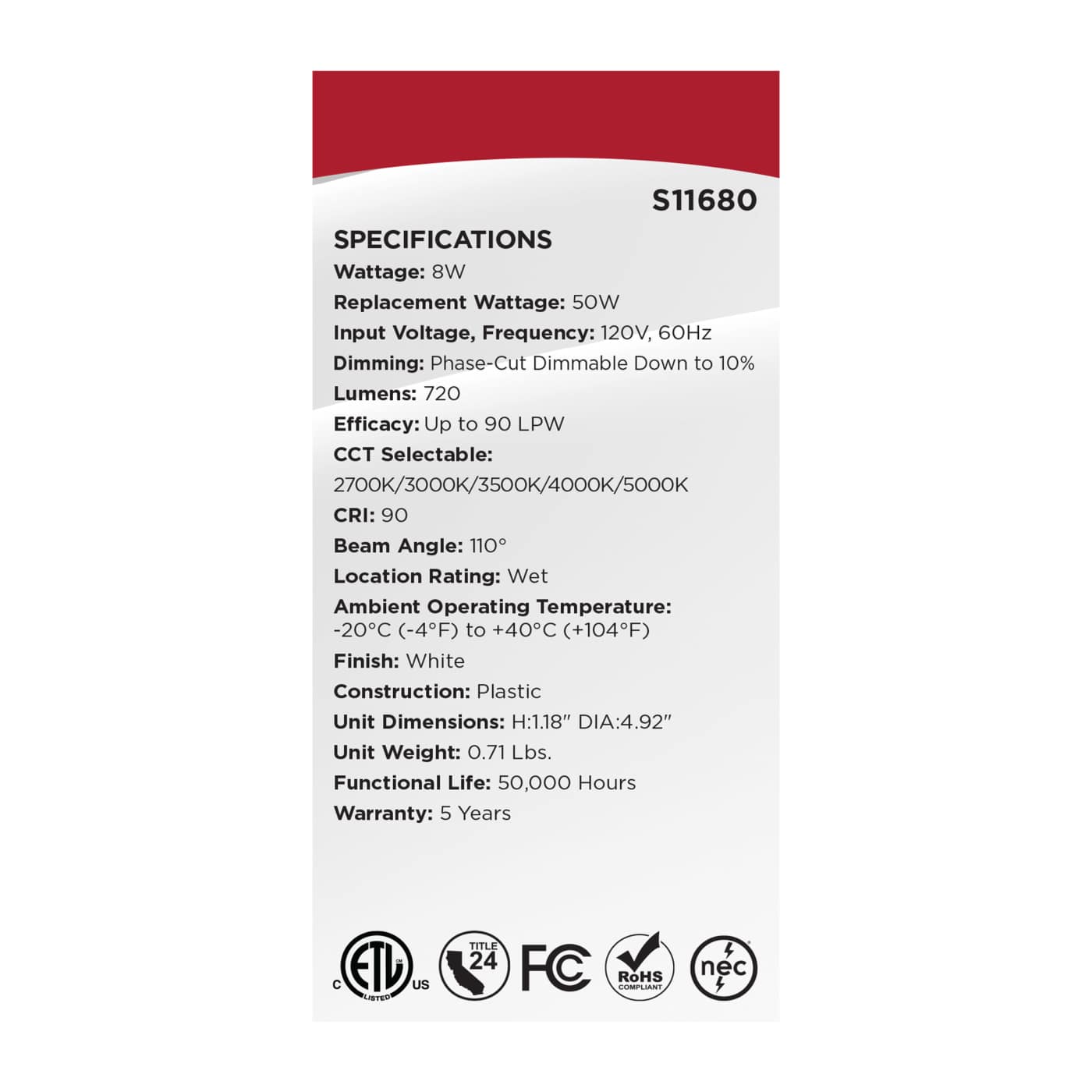 8WLED/DW/4/CCT/RND/FL/RD - S11680