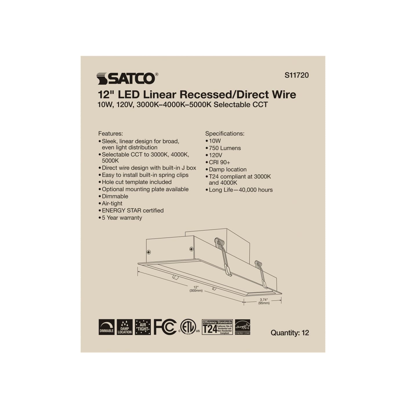 10WLED/DW/LINEAR/12"/ADJ-CCT - S11720