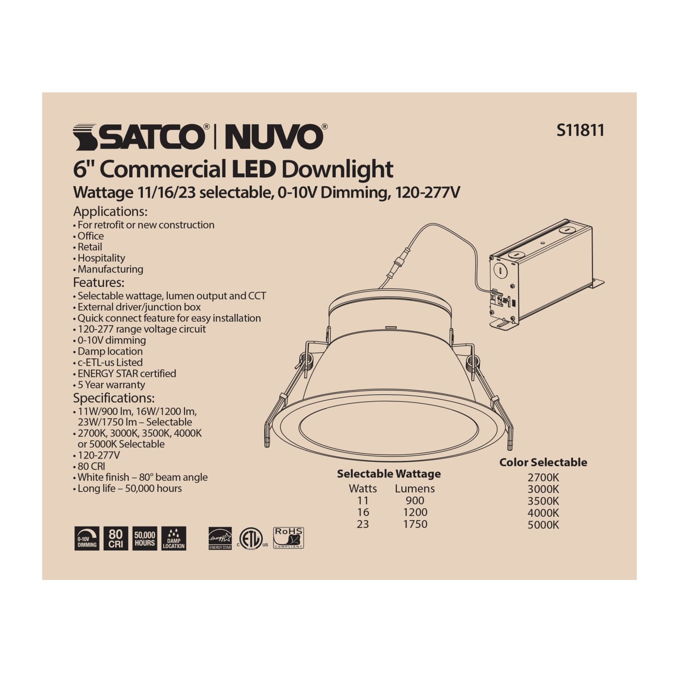 23WLED/CDL/6/ADJ-CCT/80D - S11811