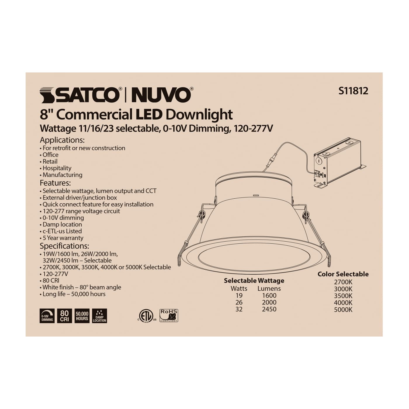 32WLED/CDL/8/ADJ-CCT/80D - S11812