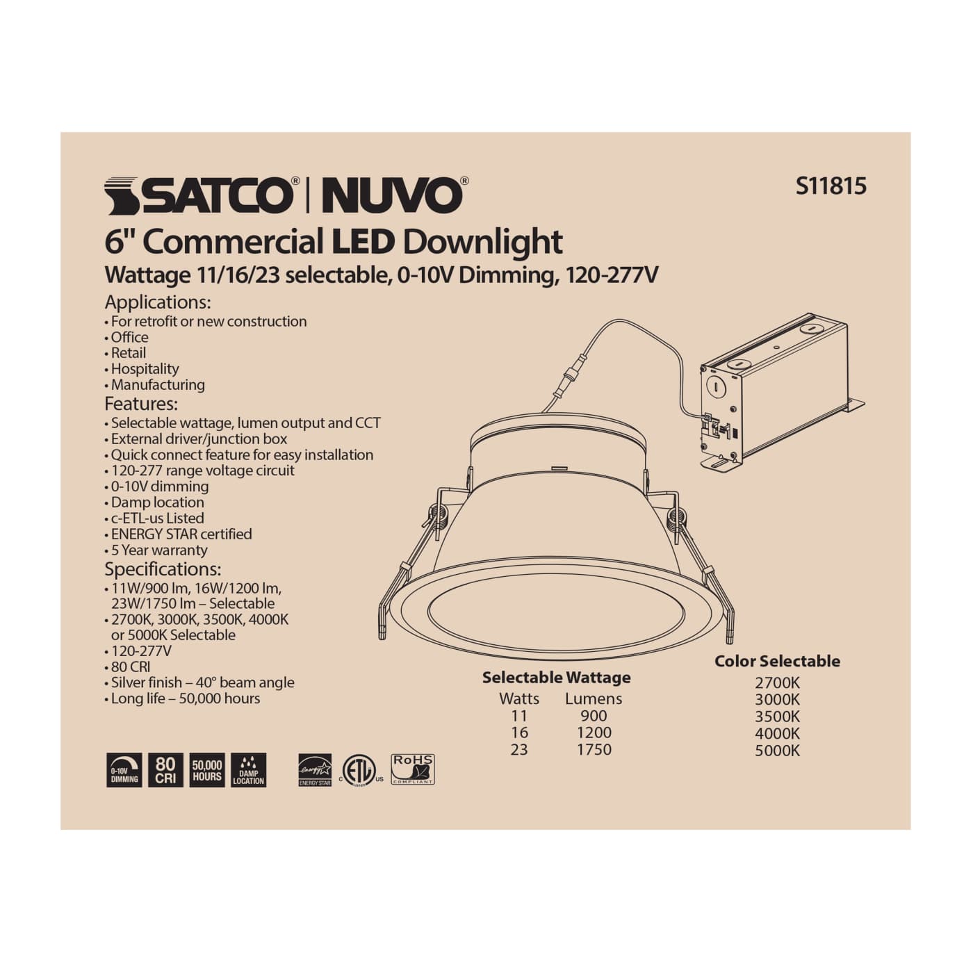 23WLED/CDL/6/ADJ-CCT/40D - S11815