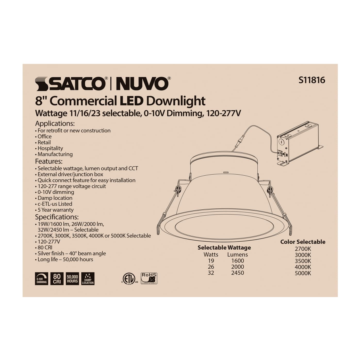 32WLED/CDL/8/ADJ-CCT/40D - S11816