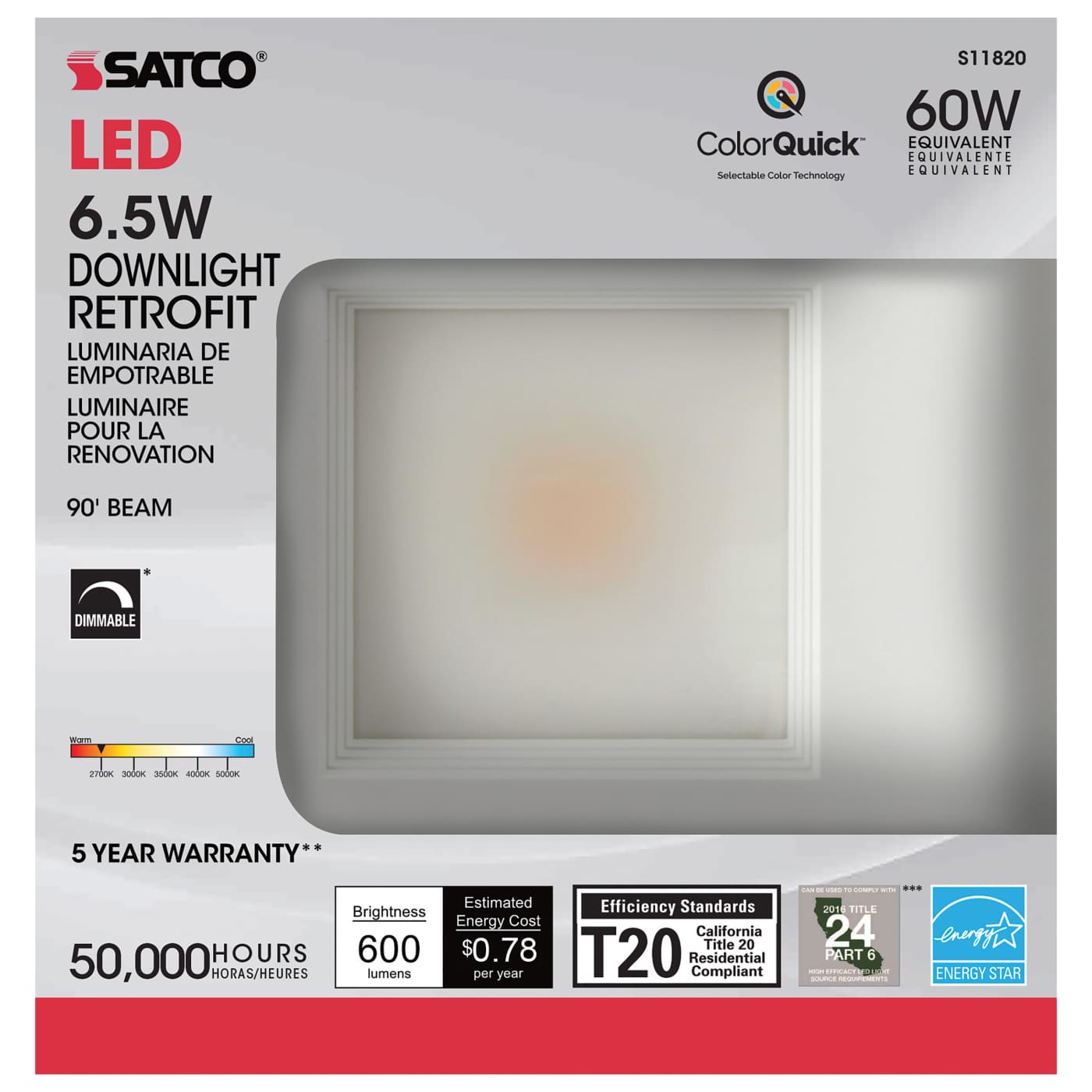 6.5WLED/RDL/SQ/4/CCT-SEL/120V - S11820