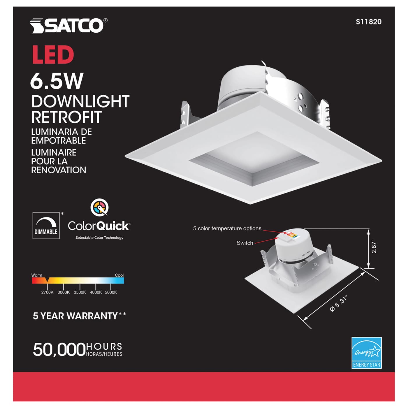 6.5WLED/RDL/SQ/4/CCT-SEL/120V - S11820