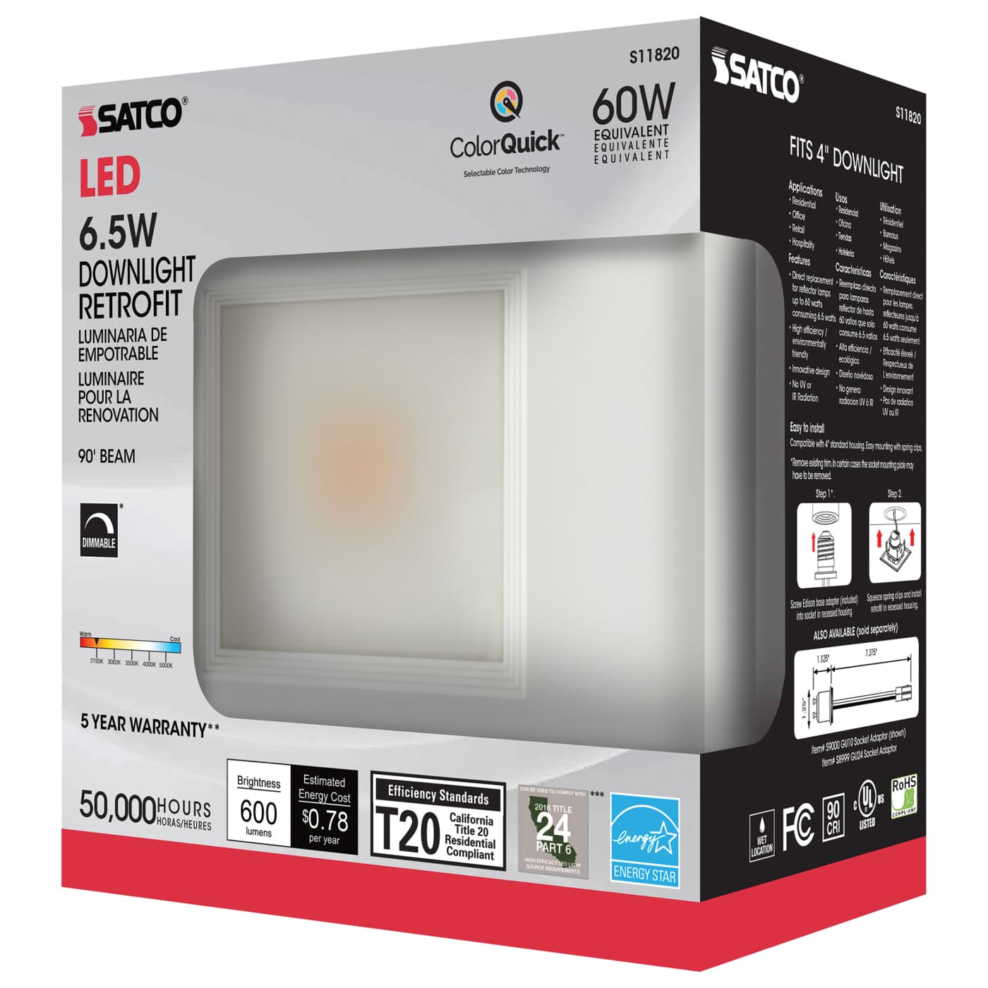 6.5WLED/RDL/SQ/4/CCT-SEL/120V - S11820