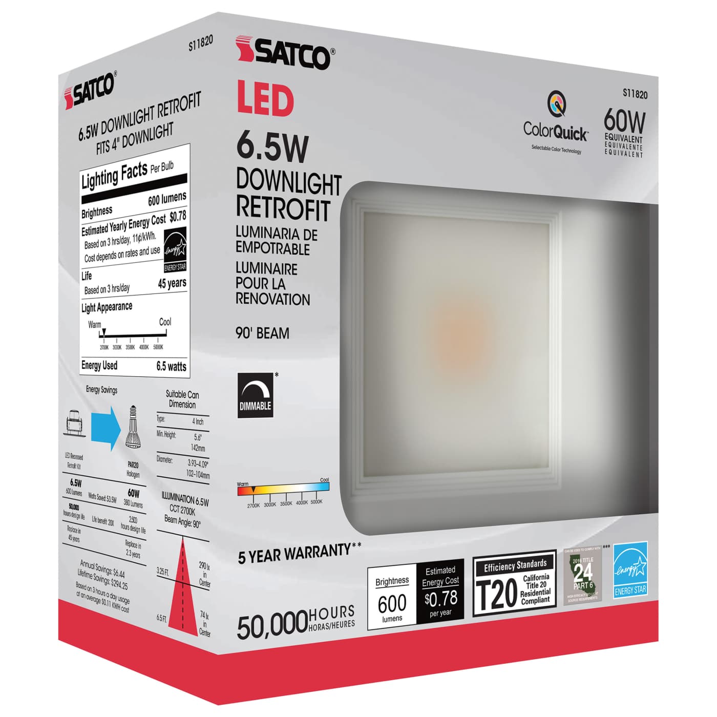 6.5WLED/RDL/SQ/4/CCT-SEL/120V - S11820