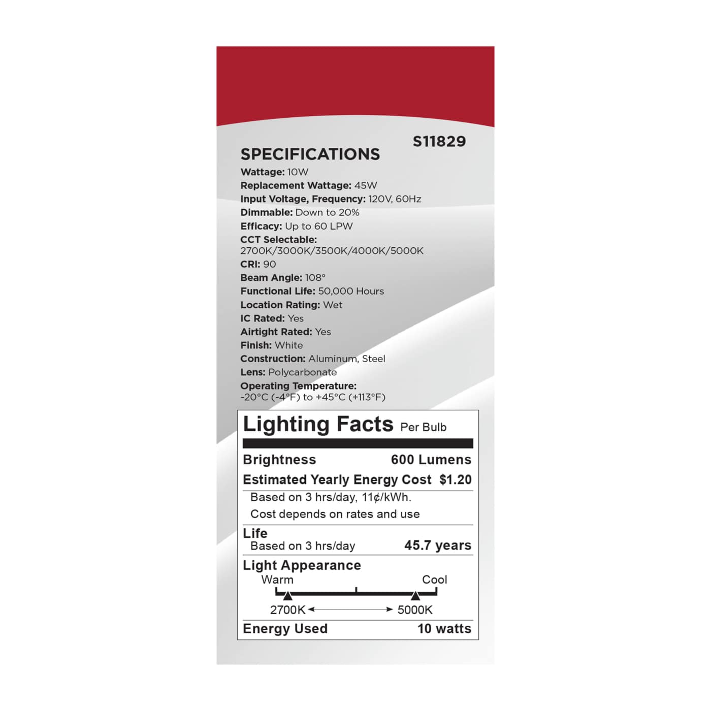 10WLED/DW/EL/4/CCT-SEL/SQ/RD - S11829