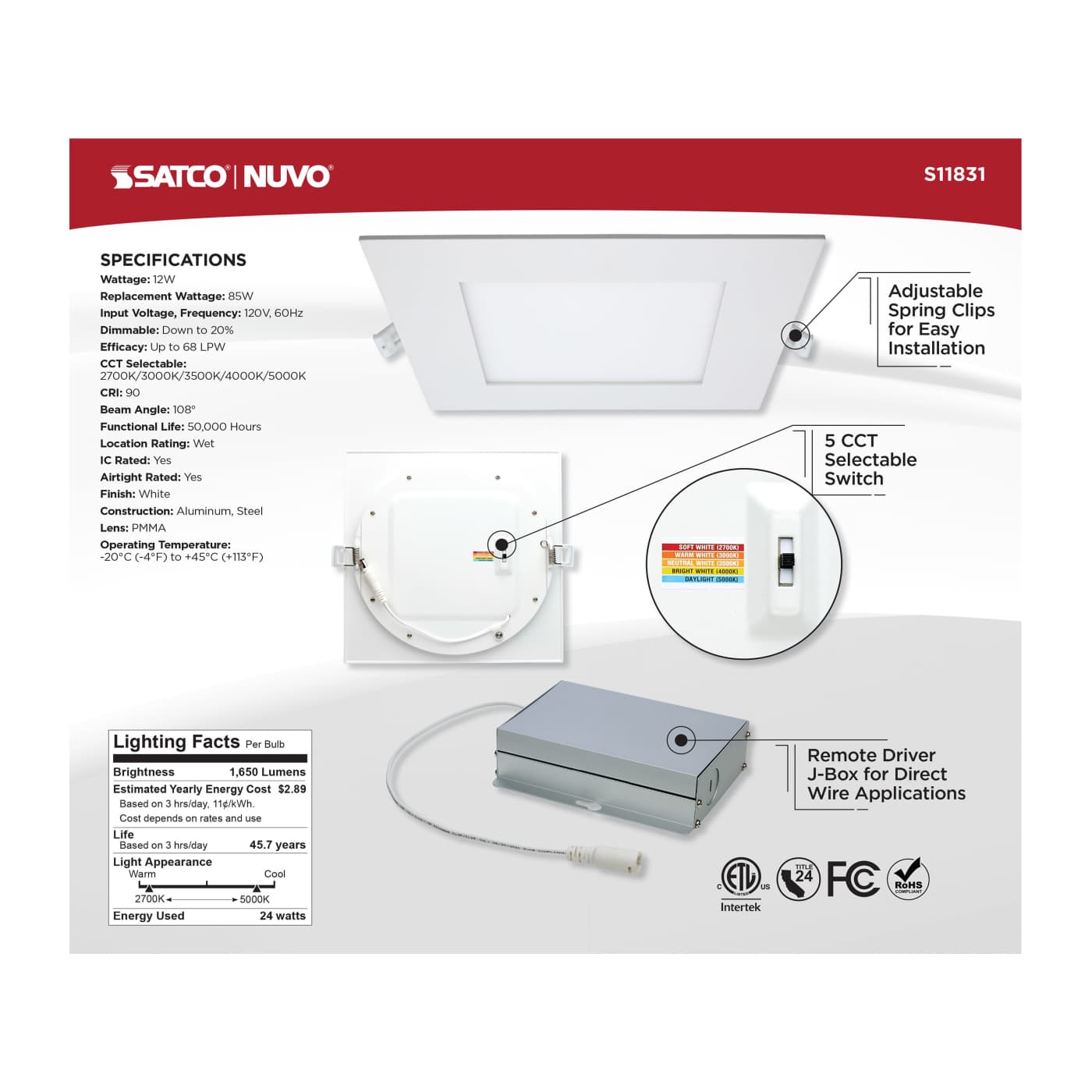 24WLED/DW/EL/8/CCT-SEL/SQ/RD - S11831