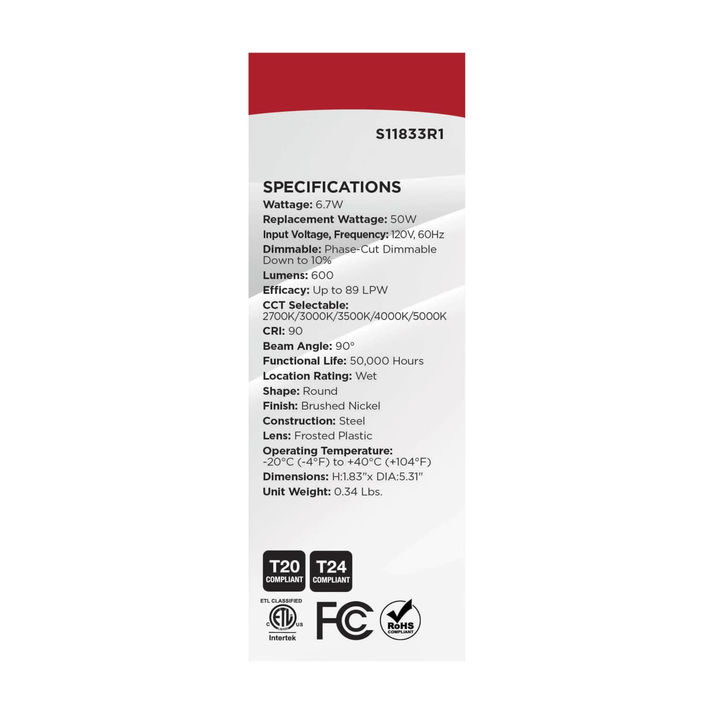 6.7WLED/DLR/4/CCT-SEL/RD/BN - S11833R1