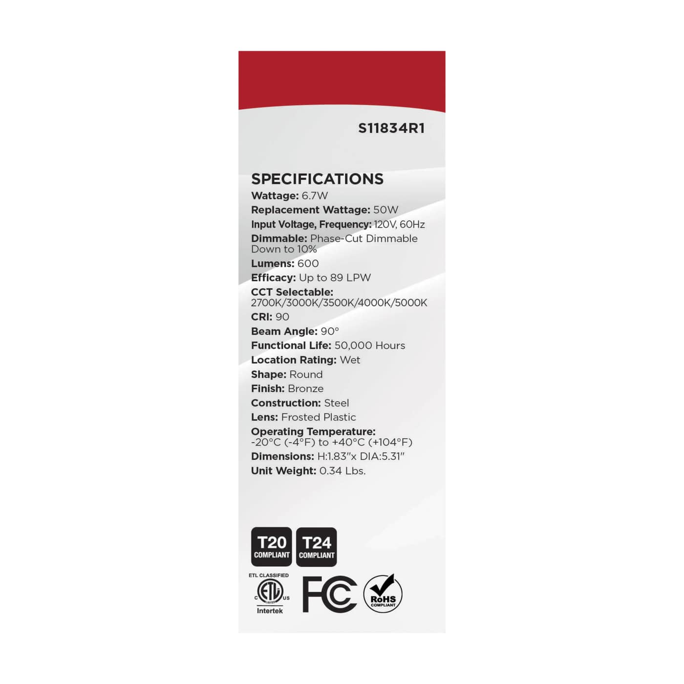 6.7WLED/DLR/4/CCT-SEL/RD/BZ - S11834R1