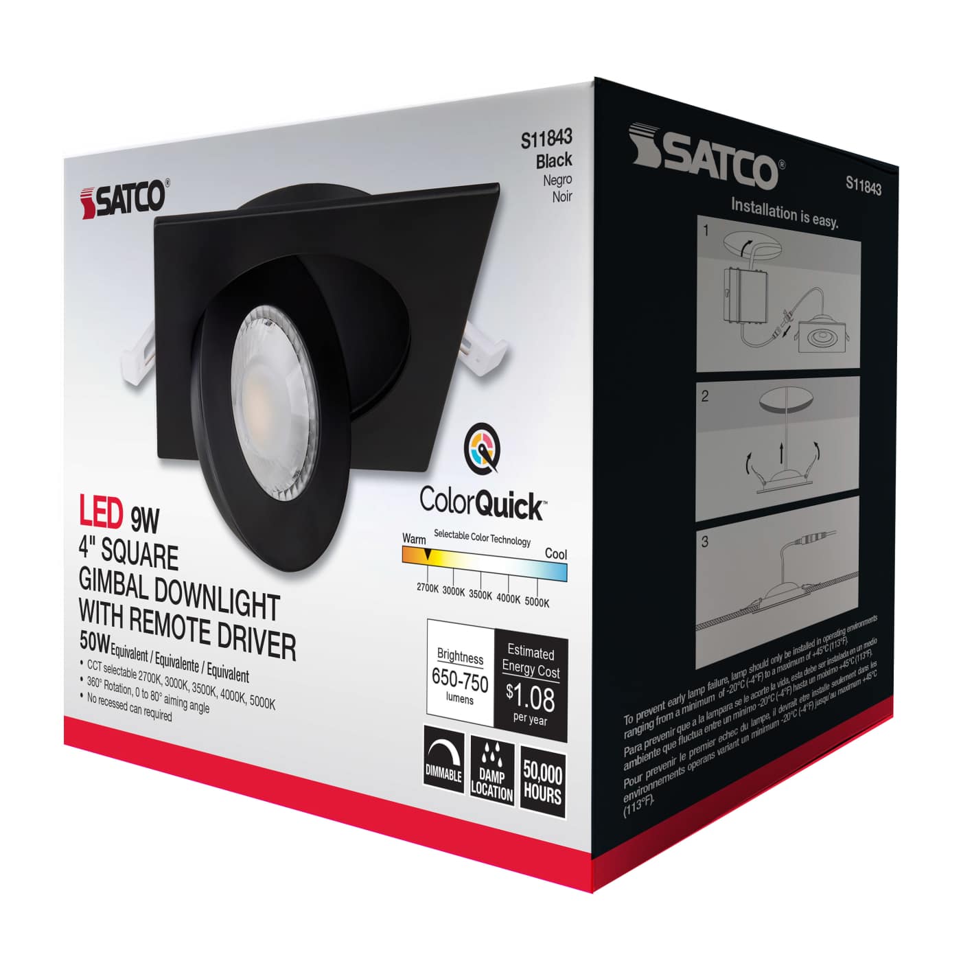 9WLED/GBL/4/CCT/SQ/BLK - S11843