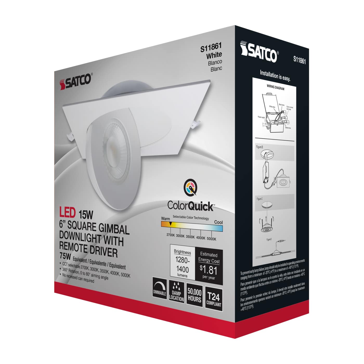 15WLED/GBL/6/CCT/SQ/WH - S11861