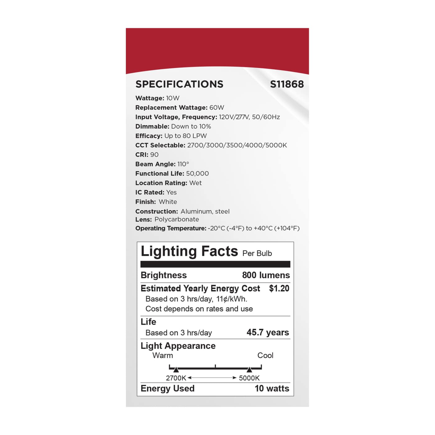 10WLED/4/CFR/CCT/SLF/RD/FL/RND - S11868