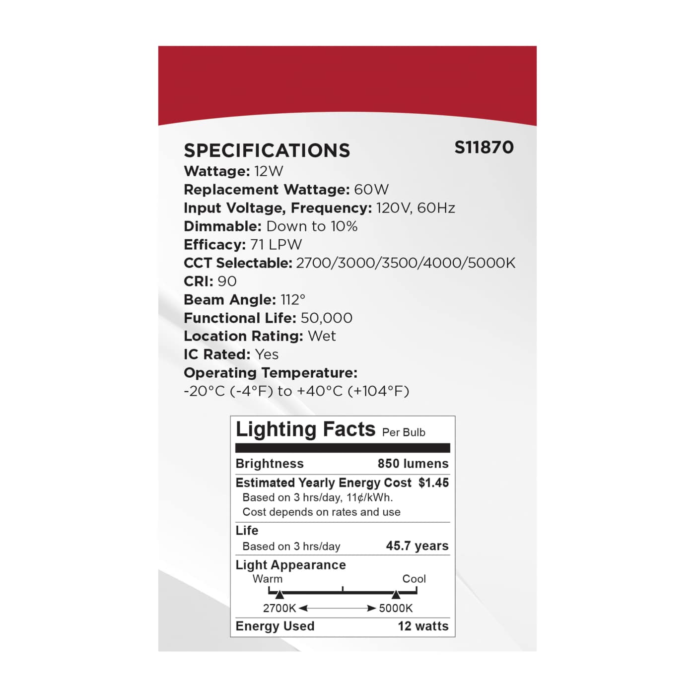 12WLED/DW/4/CCT-SEL/RND/RD/WH - S11870