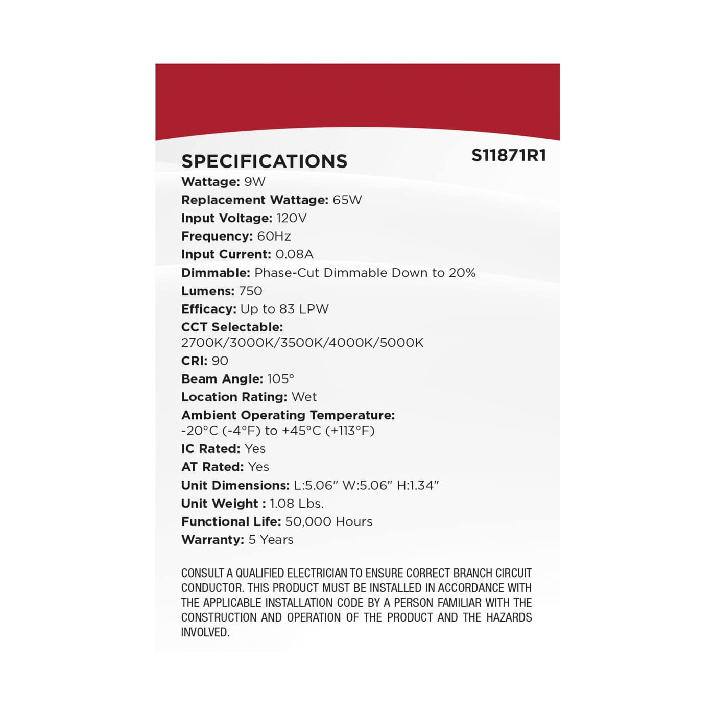 9WLED/DW/4/CCT-SEL/SQ/RD/WH - S11871R1