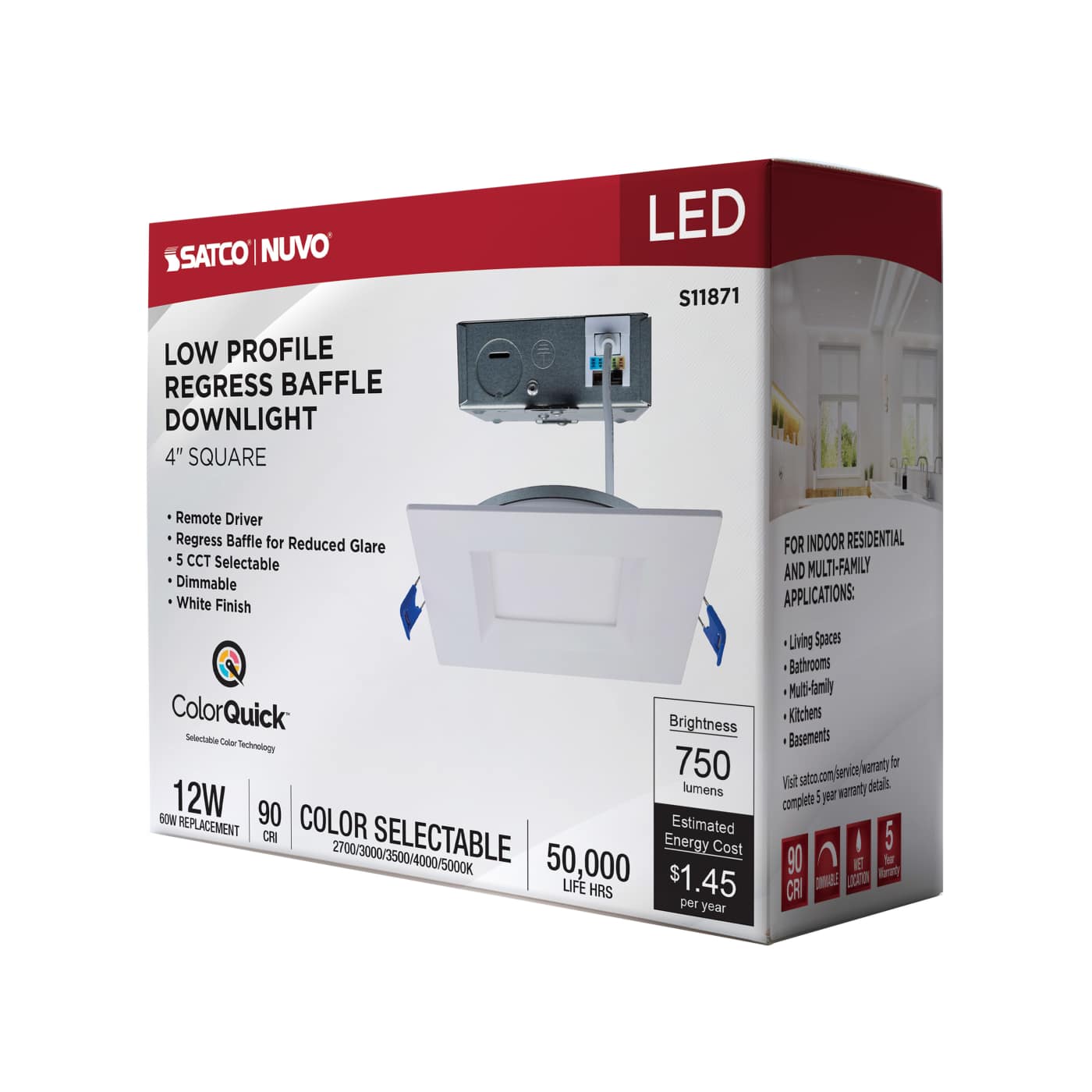 12WLED/DW/4/CCT-SEL/SQ/RD/WH - S11871